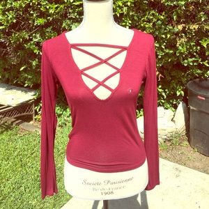Long sleeve cross cross v neck top