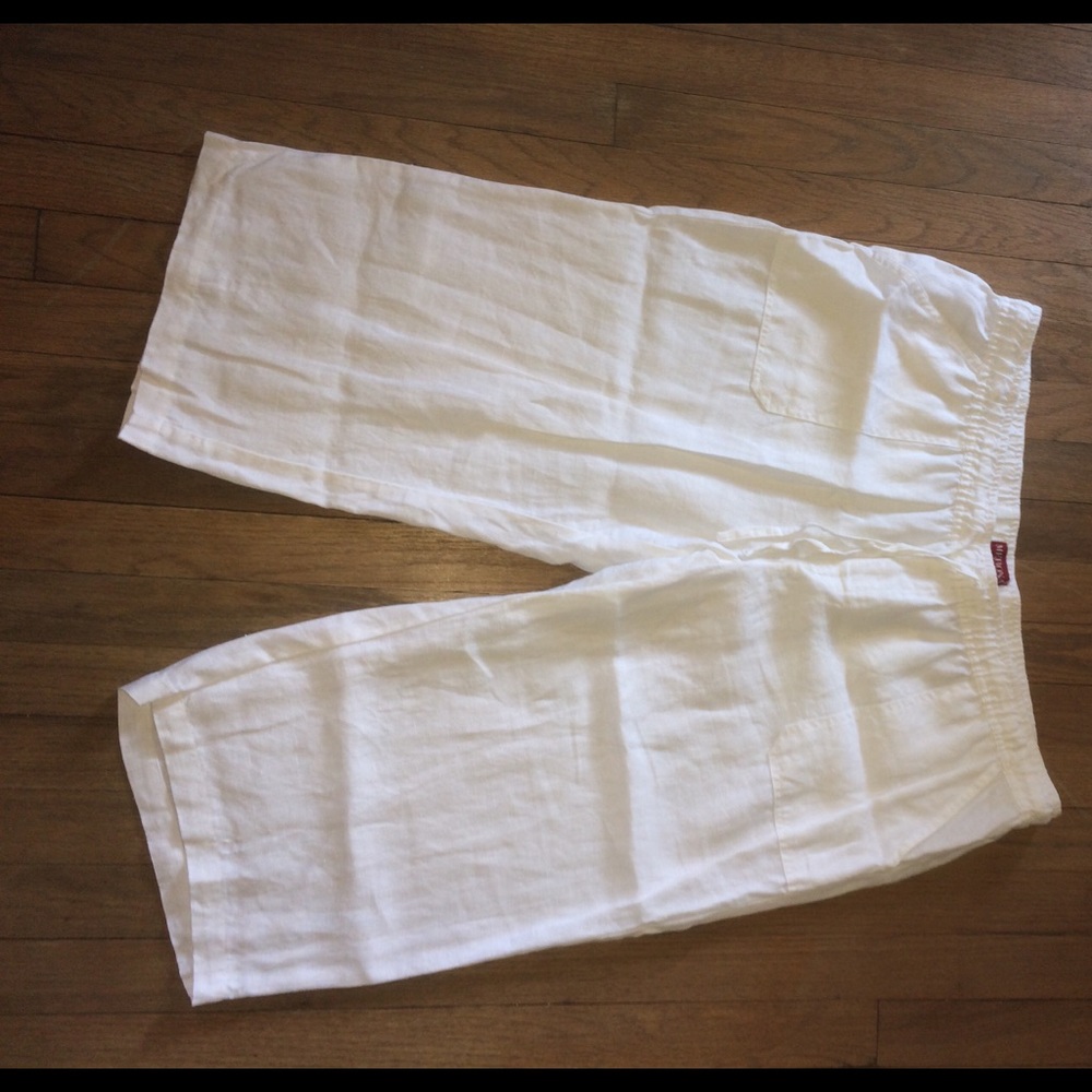 White Linen Cropped Pants Size XXL