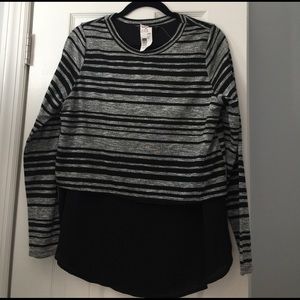 Mixed media sweater, black and grey stripe