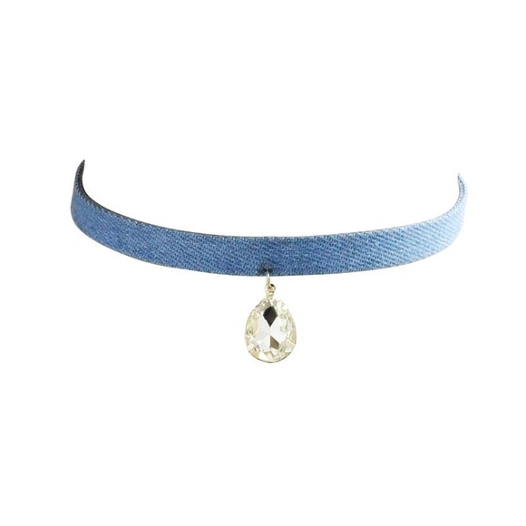 💟Blue Jean Like Choker with Rhinestone💟 - Picture 2 of 3