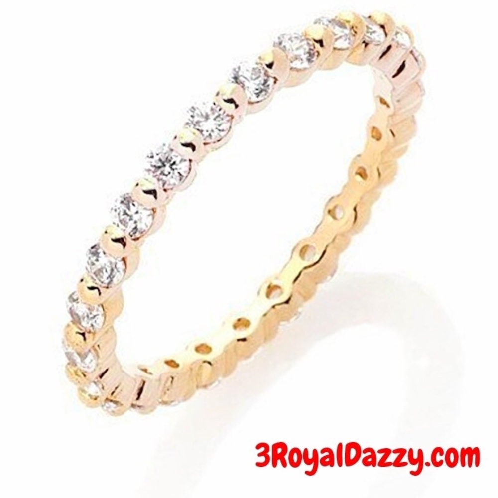 Silver Stackable Eternity Wedding Ring Band - image 1