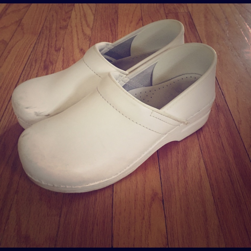 Dansko work clogs. Worn in a hospital setting.