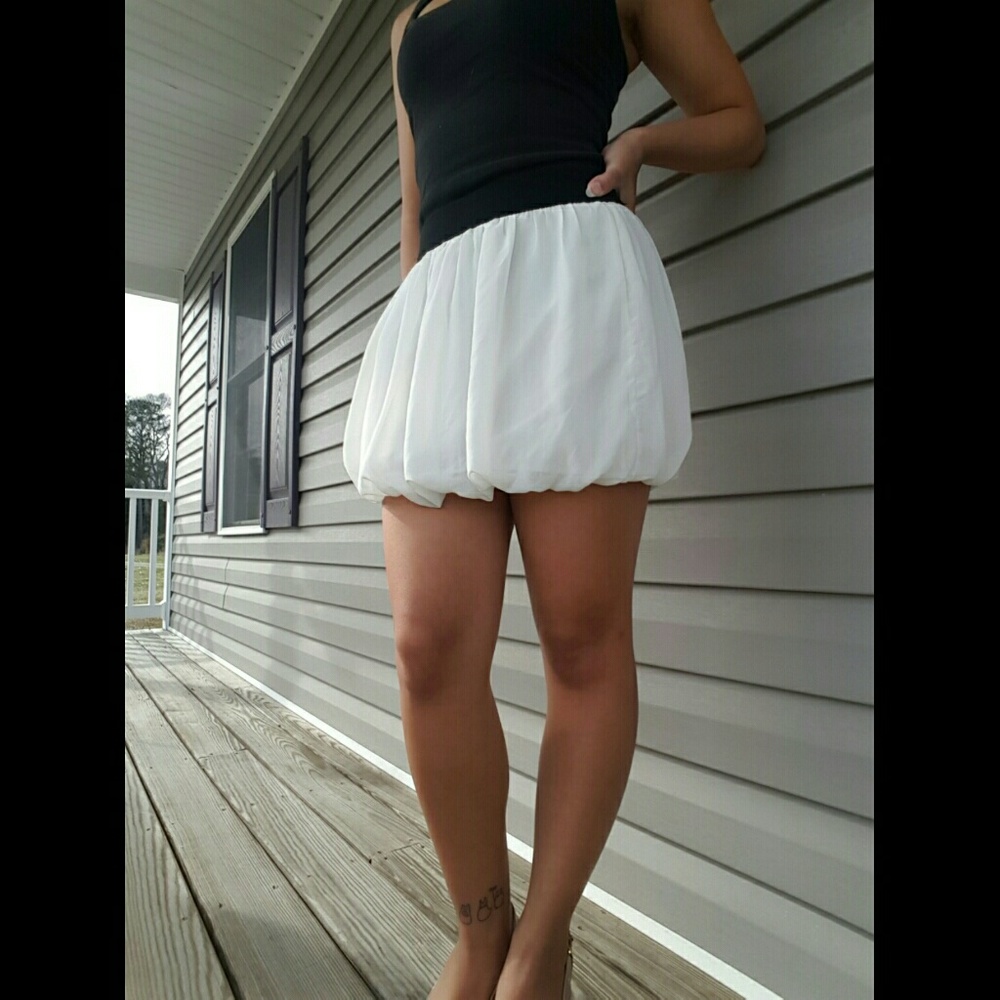 F21 White Chiffon Bubble Skirt