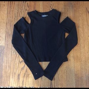 Black long sleeve shirt with shoulder cut outs