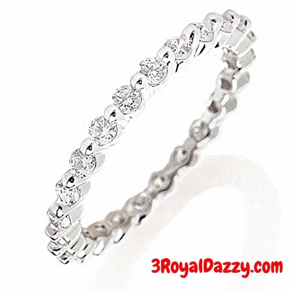 Solid Silver Stackable Eternity Wedding Ring Band