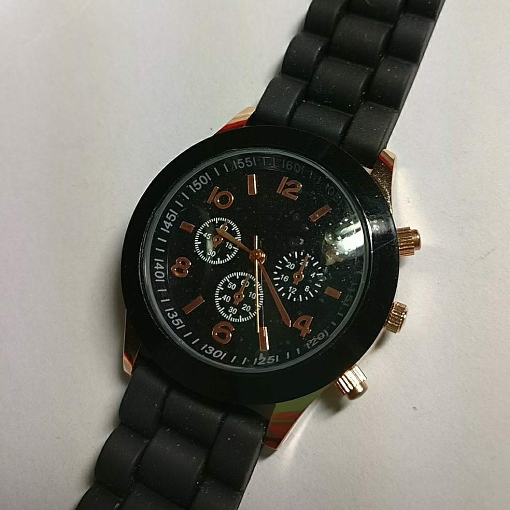 Rose Gold & Black Chronograph (look) Watch