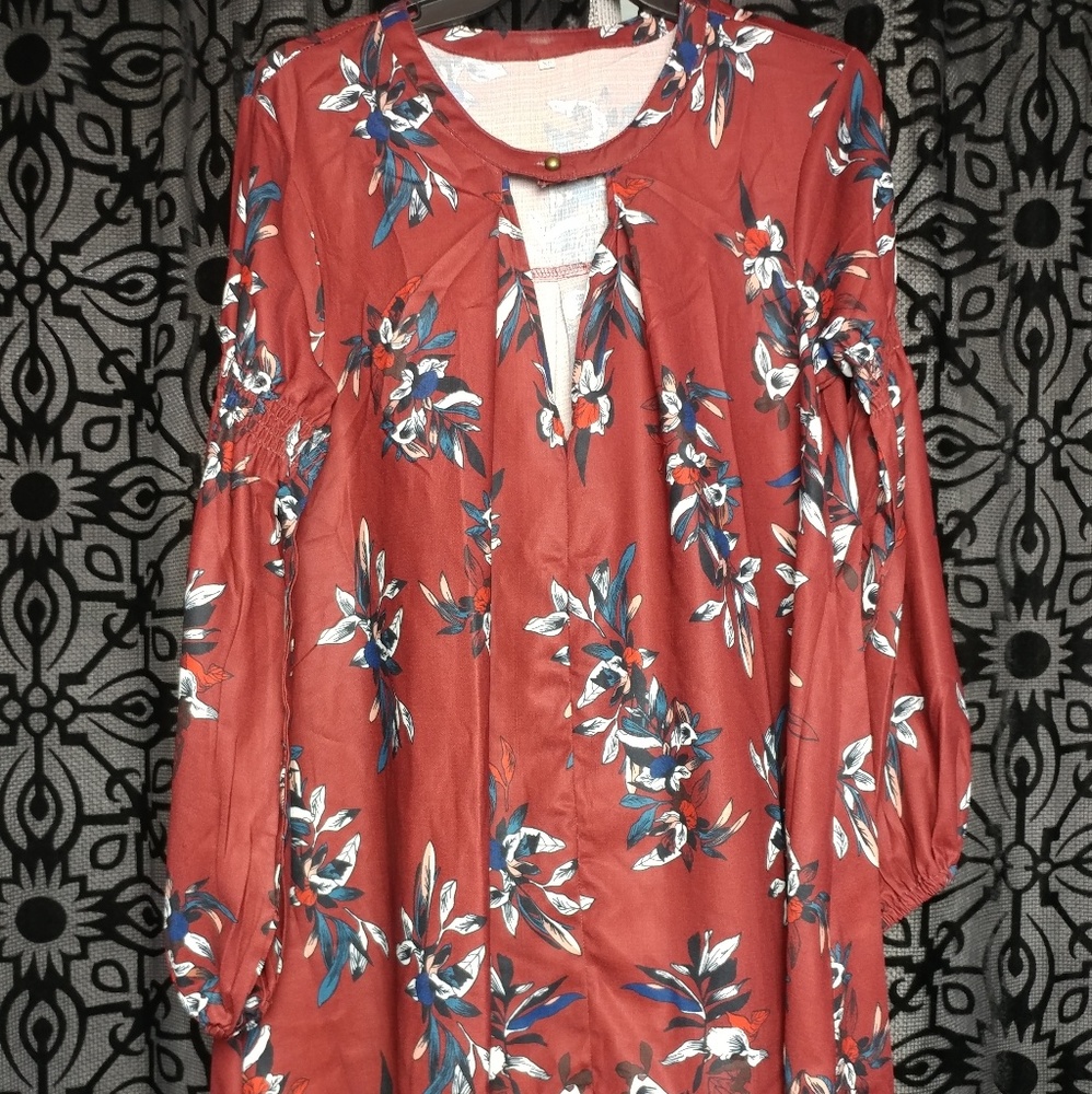 Dark Burgundy Floral flowy dress