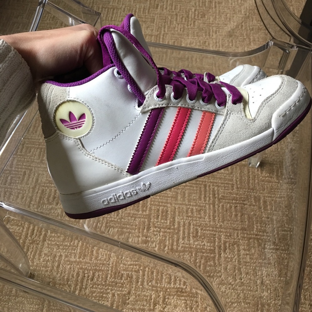 Adidas hi-top purple stripes sneakers