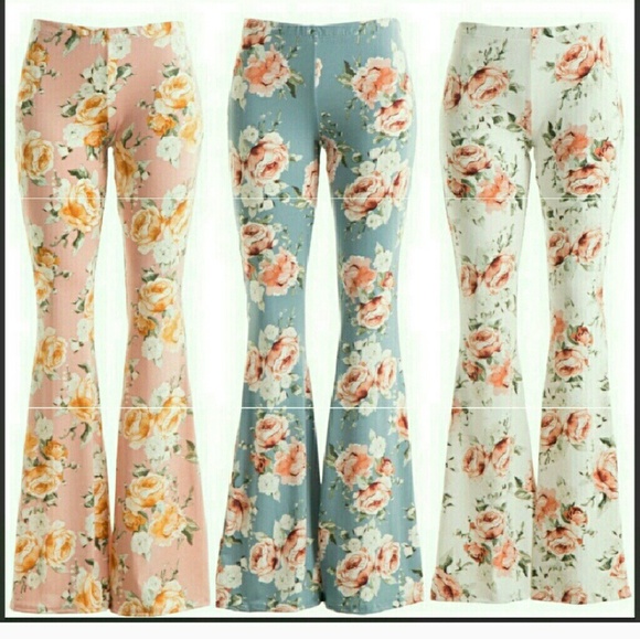 Gorgeous Ivory/White Floral Bell Bottom pants - Picture 2 of 2