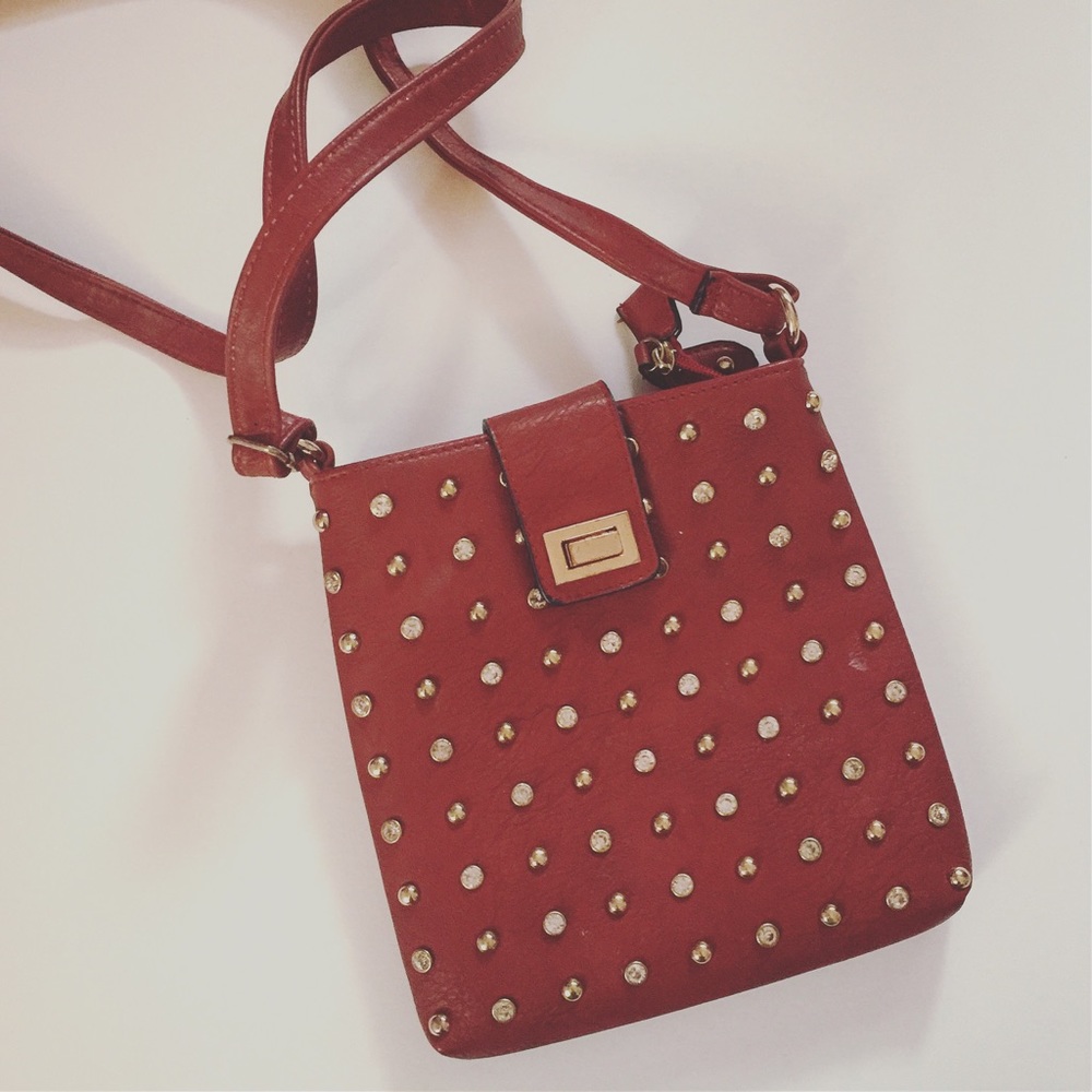 Red studded rhinestone cross body