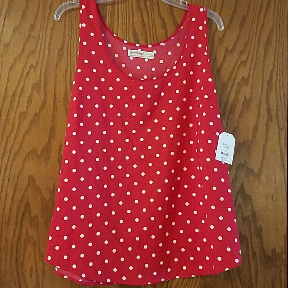 100 %polyester poka dot tank top.Red and white