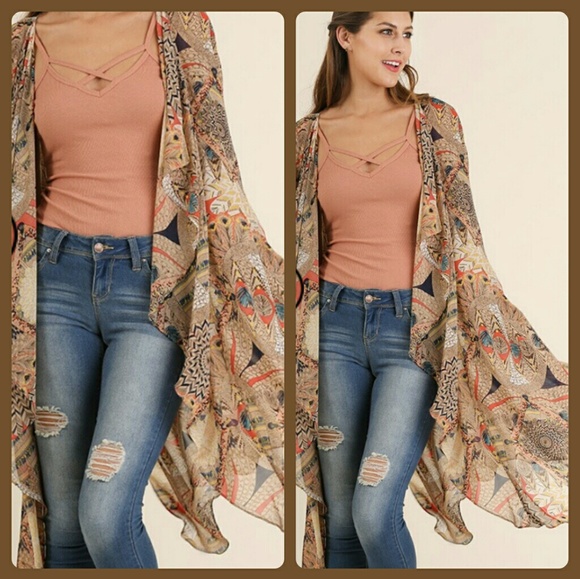 UMGEE Open Front Kimono with Split Hemline - Picture 2 of 5