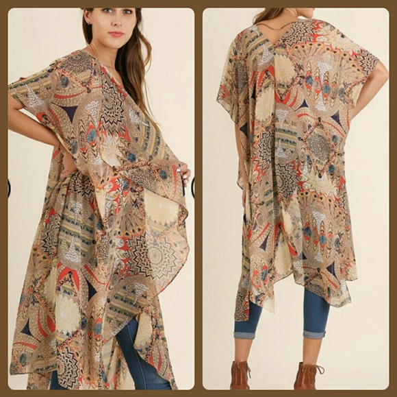 UMGEE Open Front Kimono with Split Hemline - Picture 4 of 5