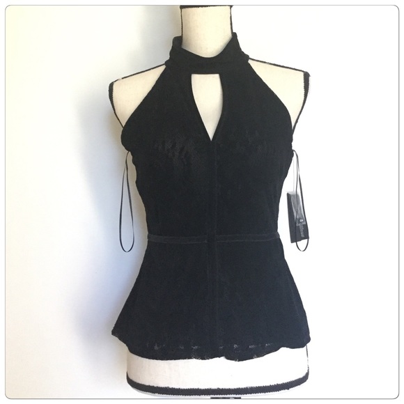 🎉HP🎉 Black Flocked Lace Top - Picture 2 of 6