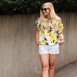 Lemon printed cold shoulder top