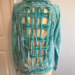 Turquoise basket weave back sweater