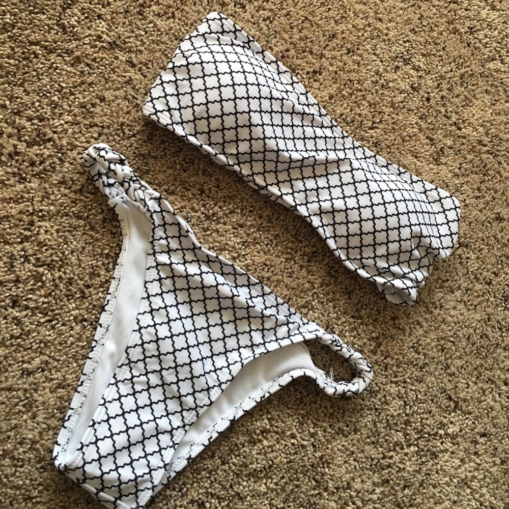 White Strapless Bandeau Two Piece Swim Suit