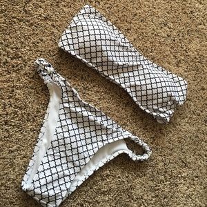 White Strapless Bandeau Two Piece Swim Suit