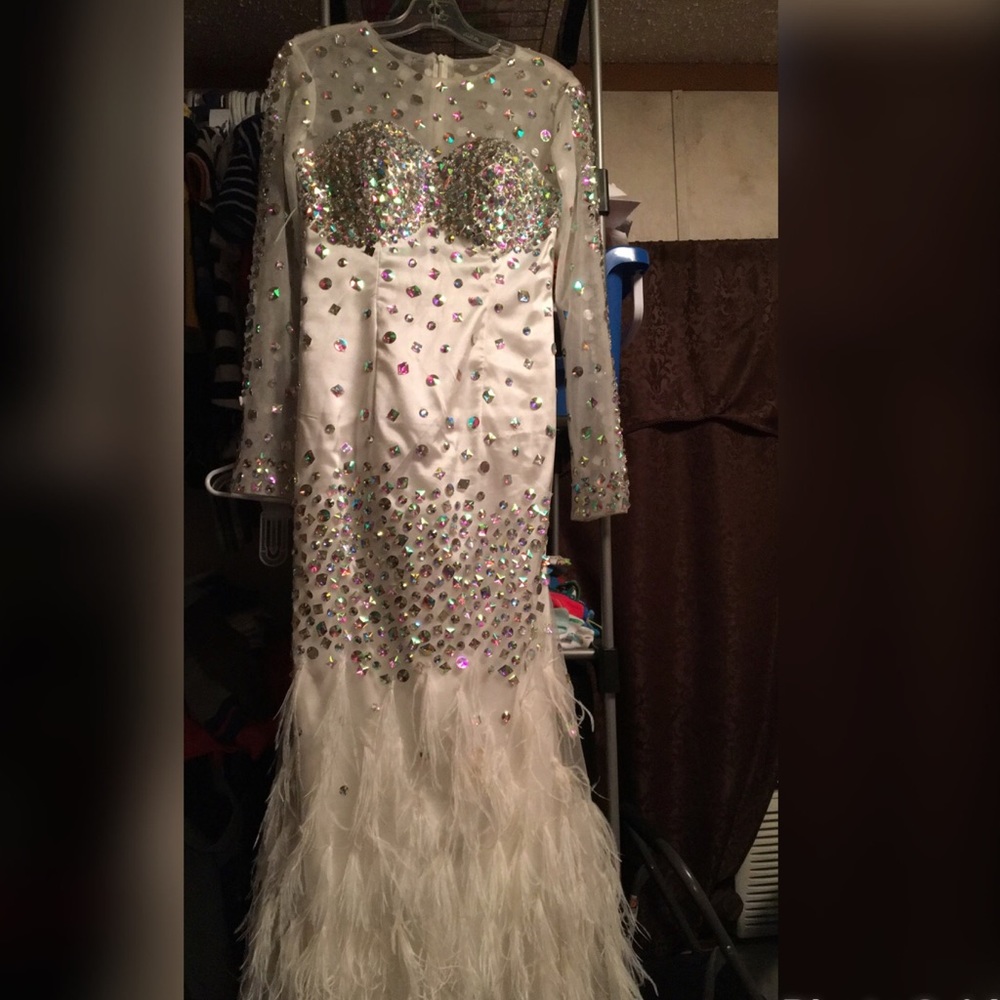 Luxury beaded long sleeve mermaid prom dress