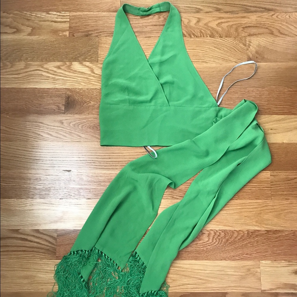 CELINE 100% silk crop with wrap around/ties