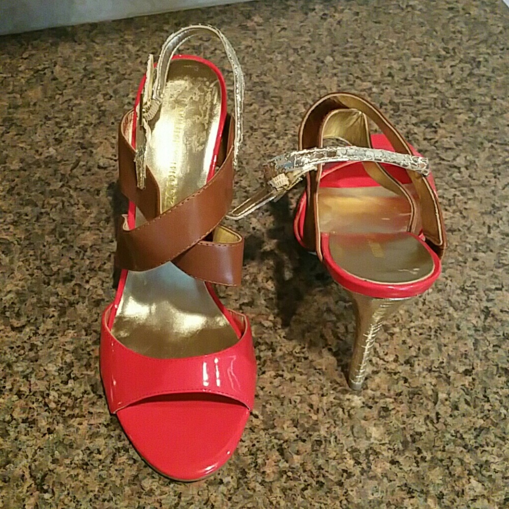 Sexy red and brown sandal with golden heel