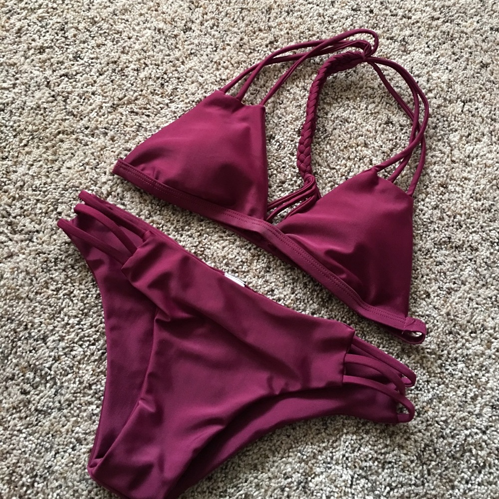 Dark Purple/Red Two Piece Swimsuit