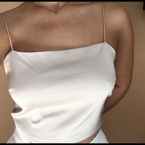 Satin Cropped White Top