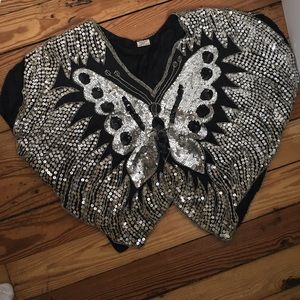 Silk sequined butterfly top
