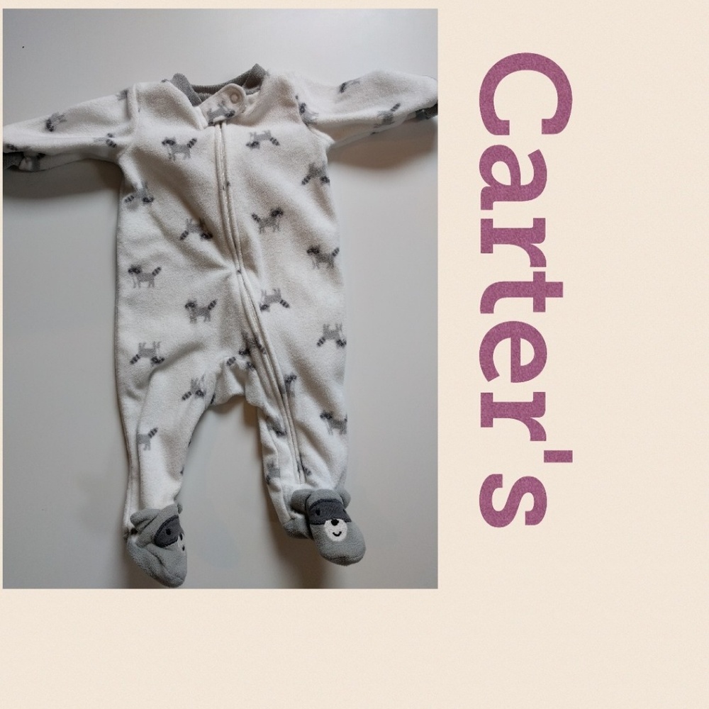 Carter's fleece pajama newborn (nb) raccoon print