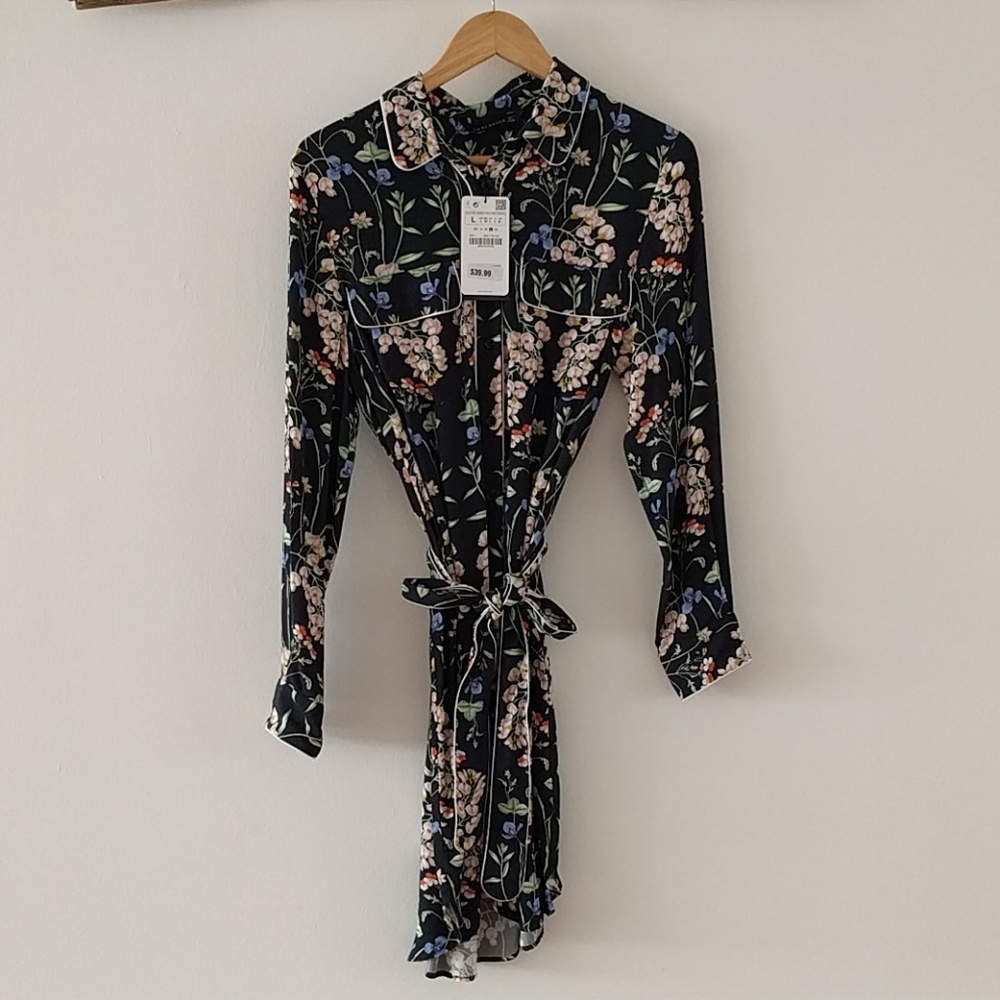Zara Woman Floral Shirt Dress NWT!