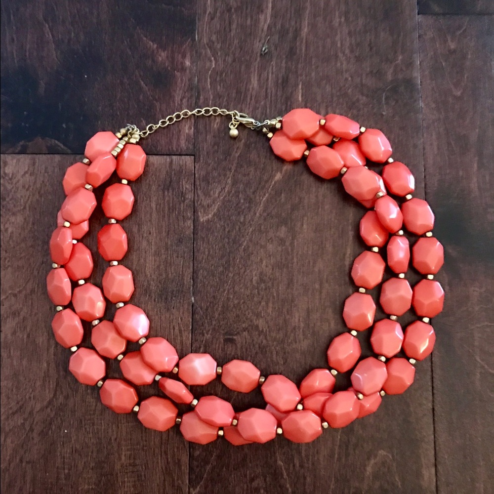 3 layered beaded coral and gold necklace