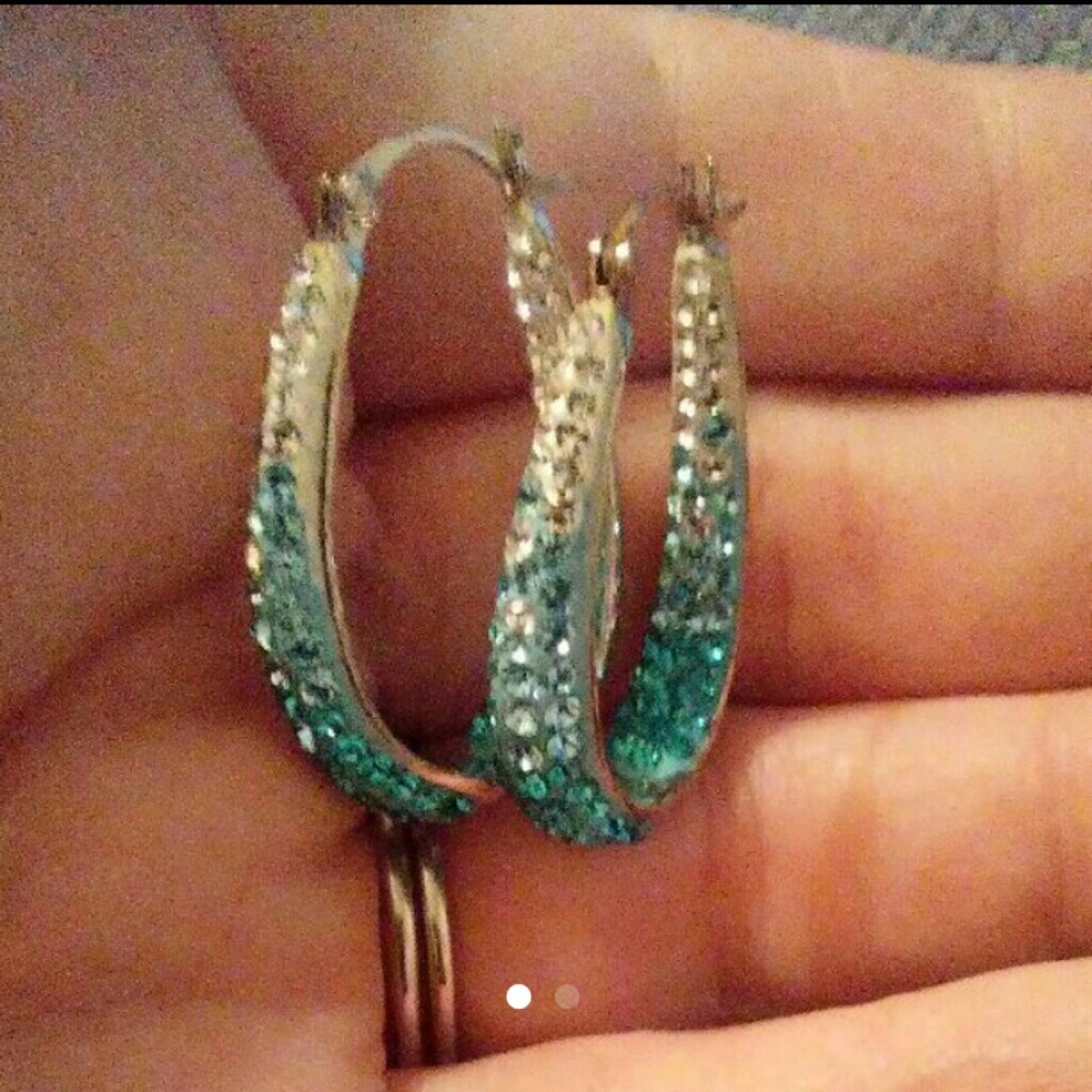 Blue and white sterling silver earrings
