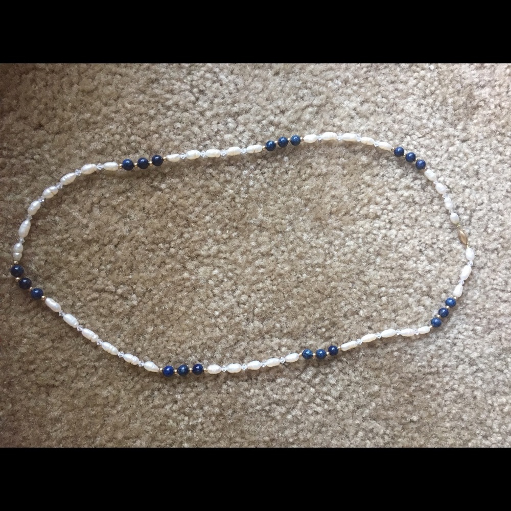 Pearl and lapis necklace