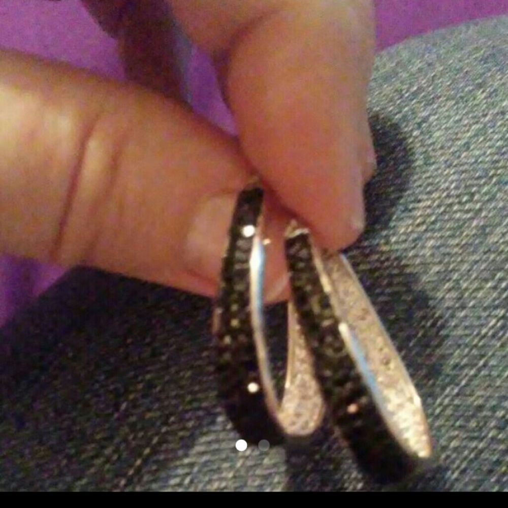 Black and white sterling silver earrings