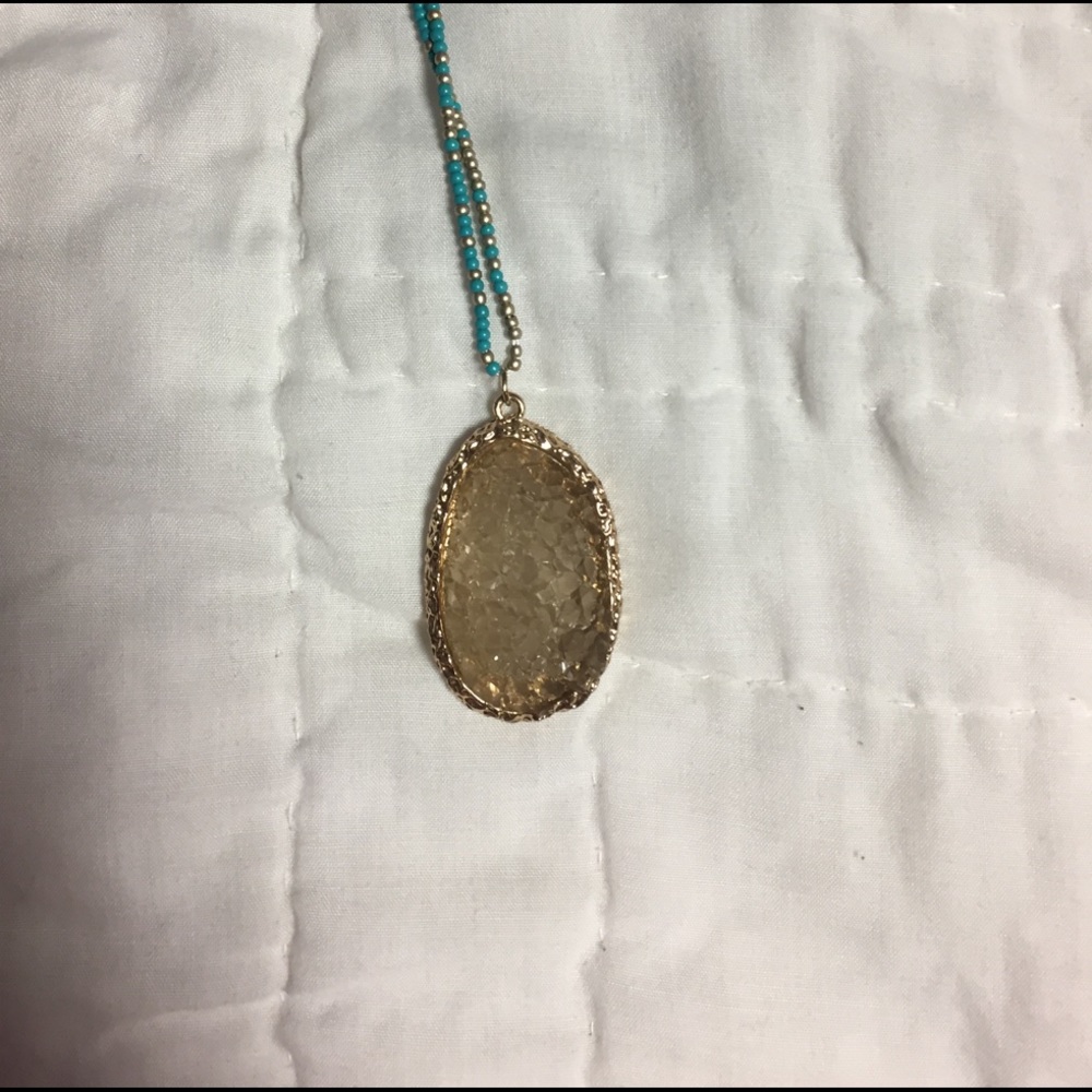 Teal and Gold Stone pendant necklace