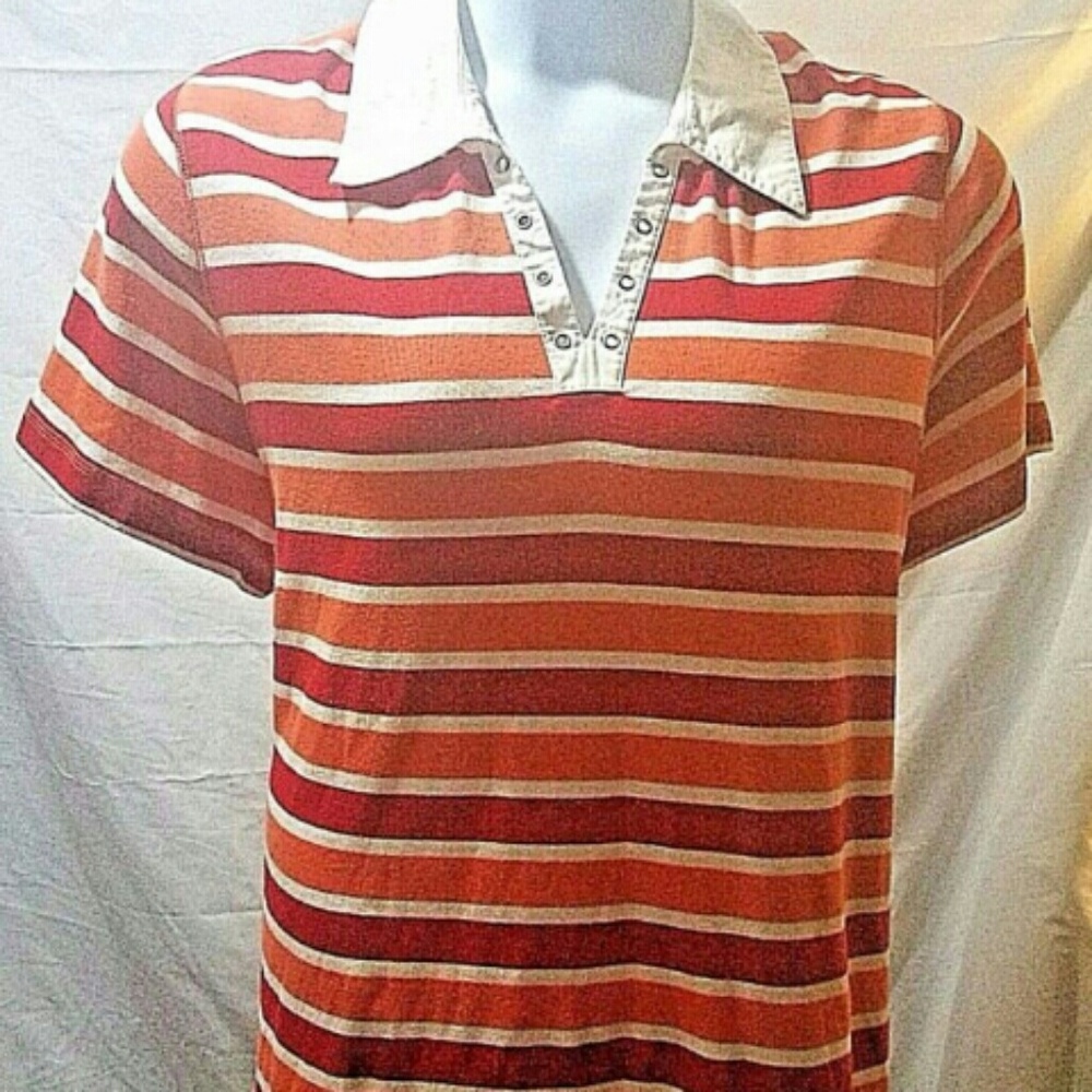 Collard polo style striped shirt