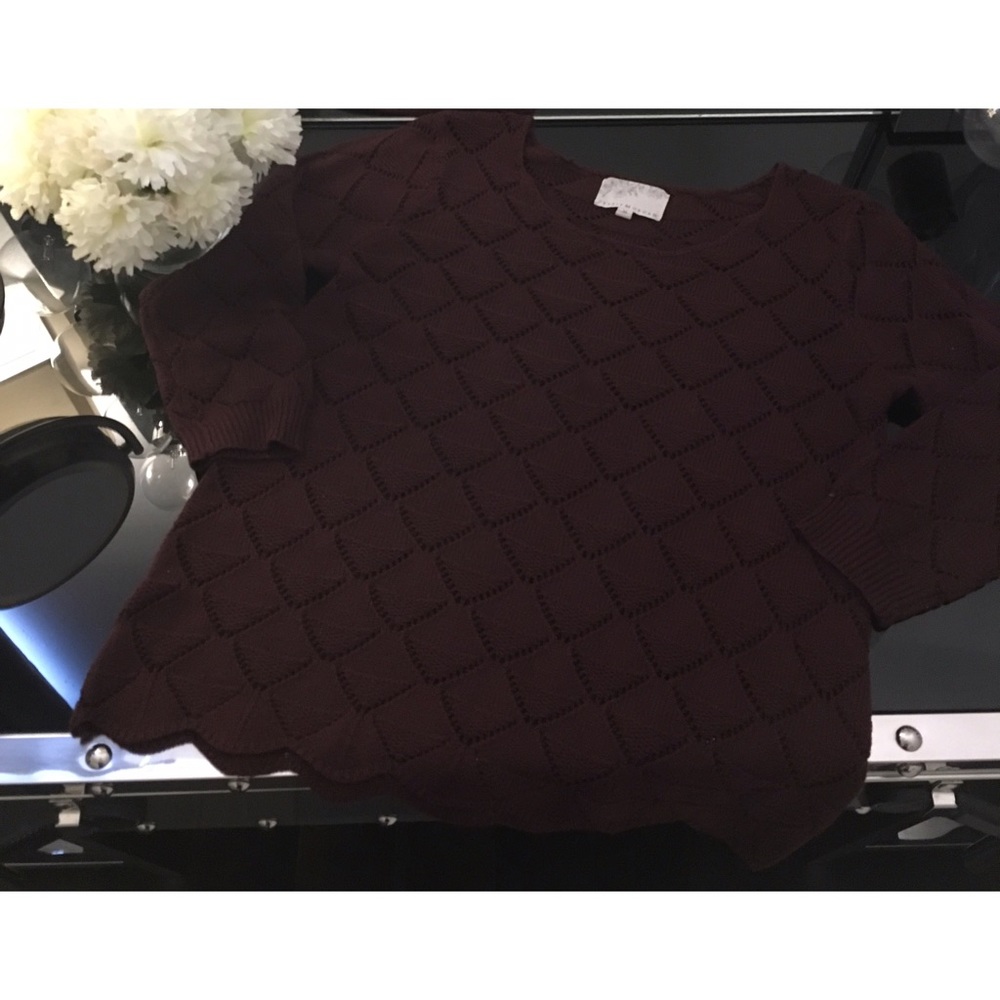 DEBBIE MORGAN BURGUNDY KNIT SWEATER TOP SIZE M