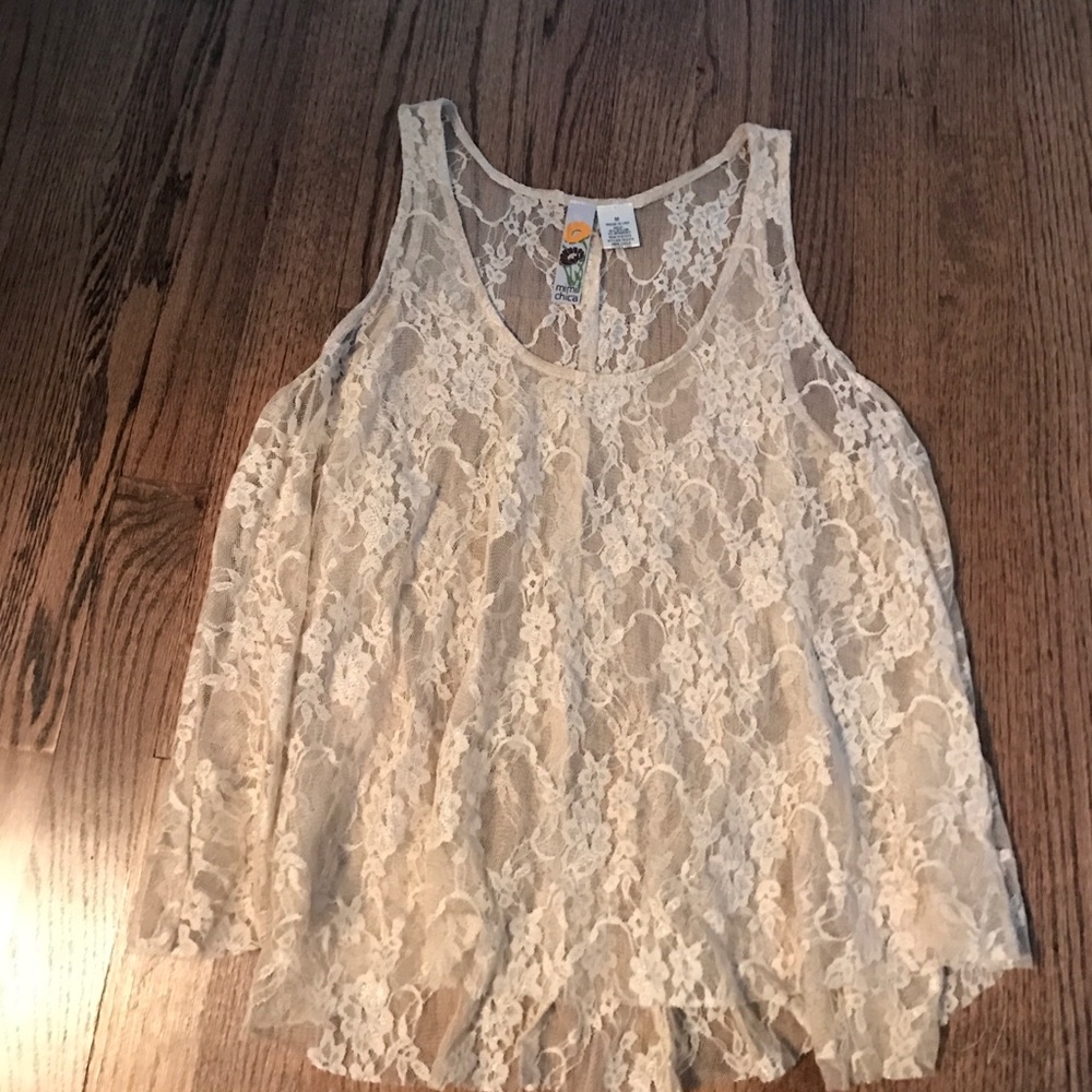 Mimi Chica Raw Hem lace tank top