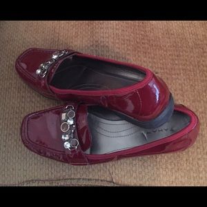 Red patent leather flats