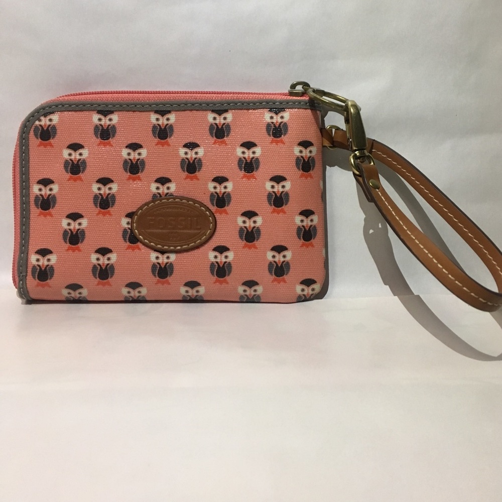 Fossil - Coral owl zip around wristlet