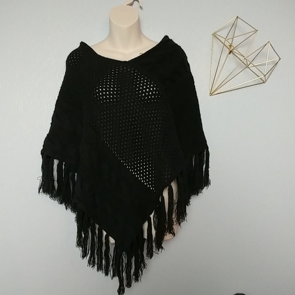 Black Crochet Poncho