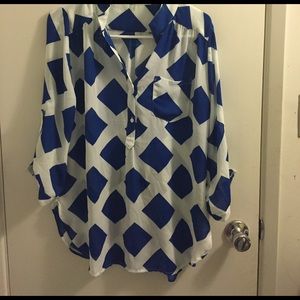 Blue and white blouse