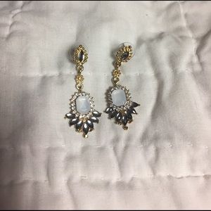 Blue, white, and gold earrings