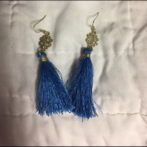 Blue and gold Tassel earrings