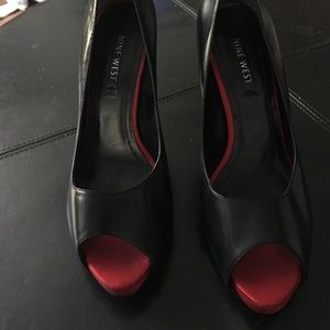 Red sole black leather Nine West heels size 8.5