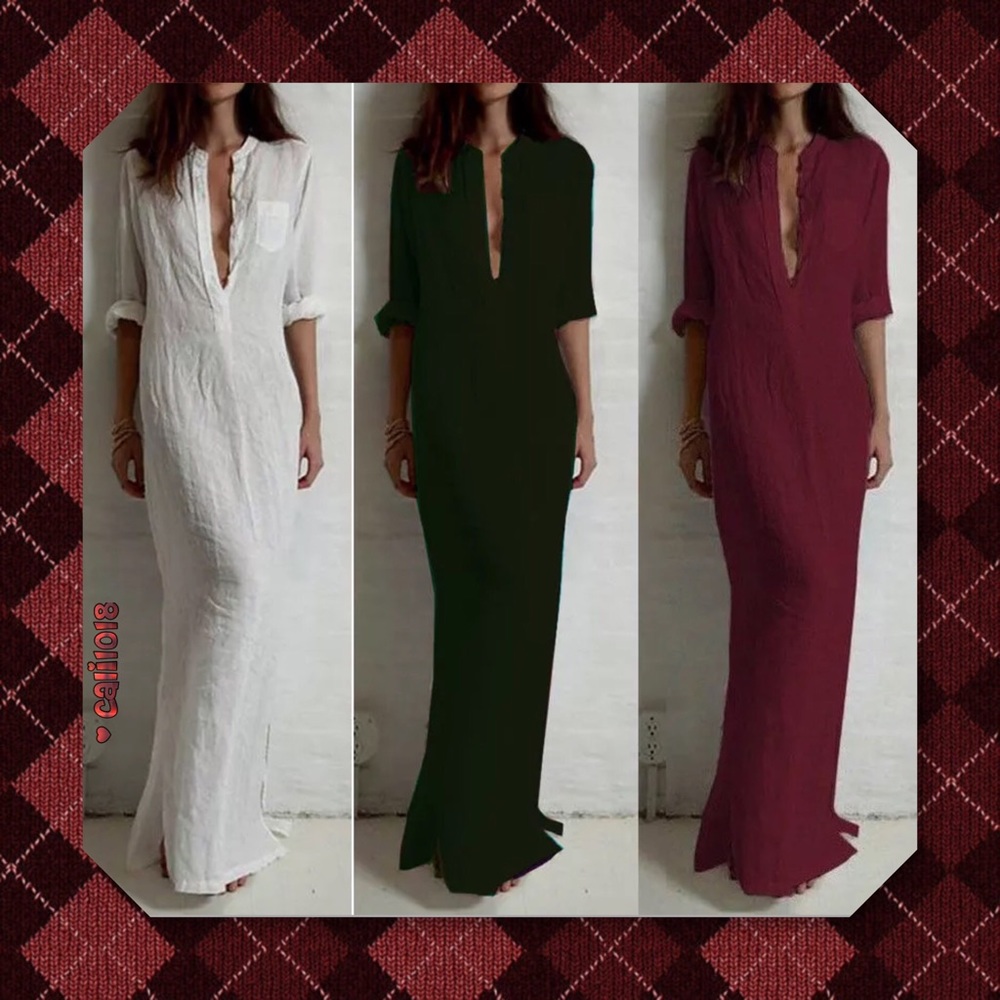 🎉HP🆕Wine Maxi Boho Linen Dress - Picture 2 of 3