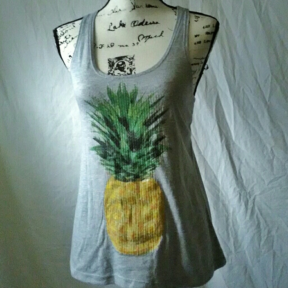 Sequined Pineapple Gray Racerback Tank Small