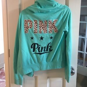 PINK VS Victoria Secret Aqua/Cheetah Zip Hoodie S