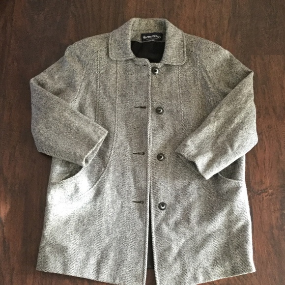 Herman Kay Wool Herringbone Overcoat - Picture 1 of 5