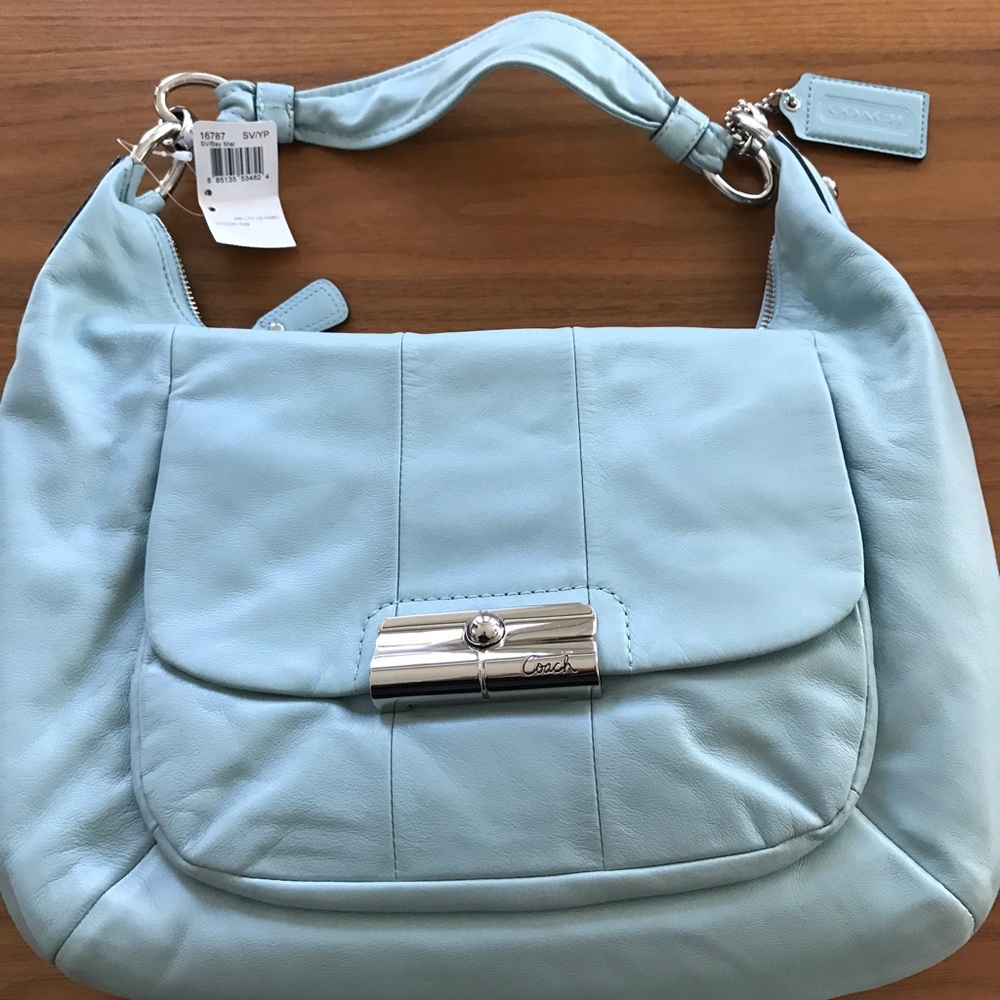 New coach light blue leather hobo bag